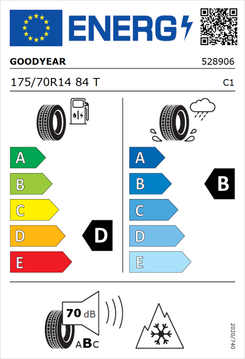 Tyre Label for Goodyear Vector 4Seasons Gen-2 175/70R14 84T