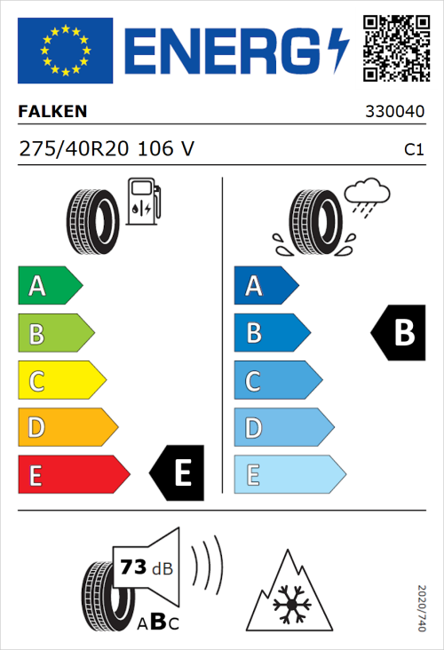 Tyre Label for Falken Eurowinter HS01 SUV 275/40R20 106V