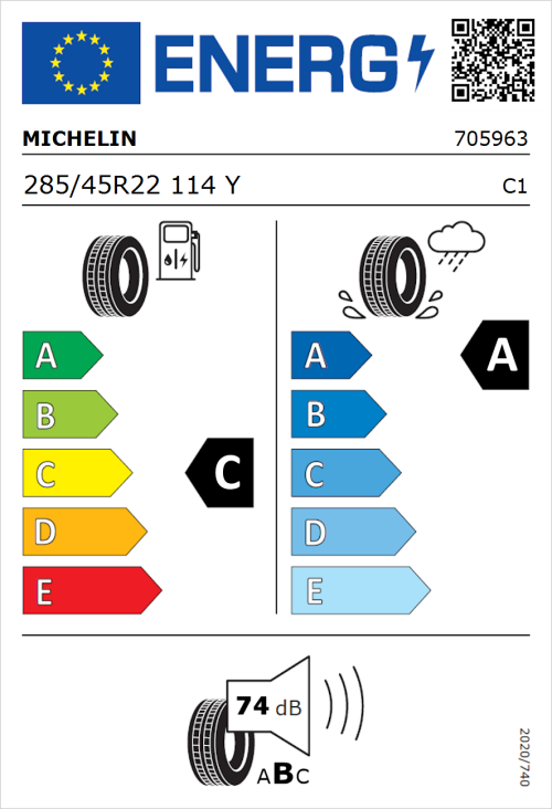 Tyre Label for Michelin Pilot Sport 4 SUV 285/45R22 114Y