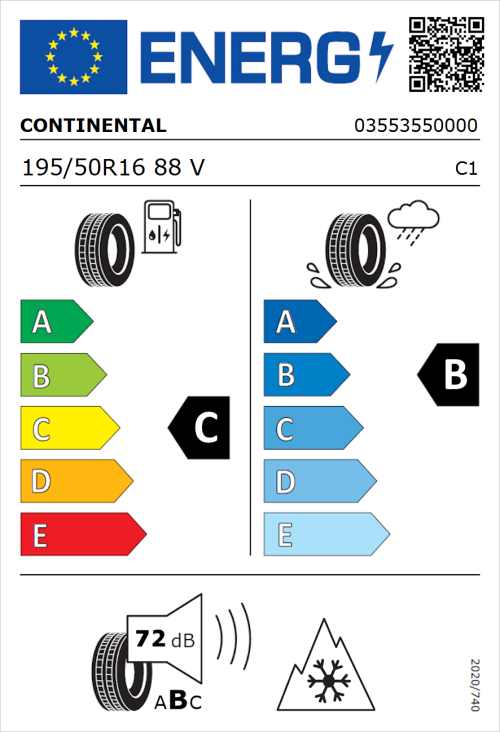 Tyre Label for Continental AllSeasonContact 195/50R16 88V