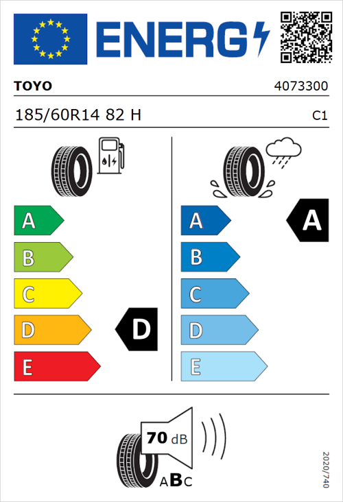 Tyre Label for Toyo Proxes Comfort 185/60R14 82H