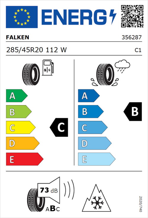 Tyre Label for Falken Euroall Season AS220 PRO 285/45R20 112W