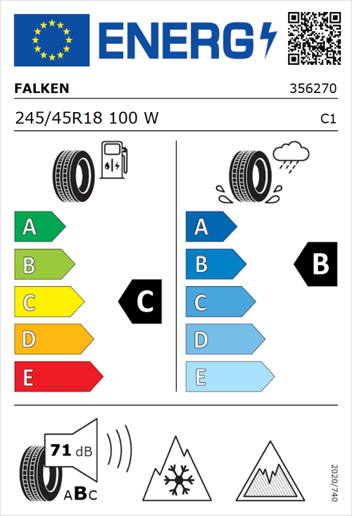 Tyre Label for Falken Euroall Season AS220 PRO 245/45R18 100W