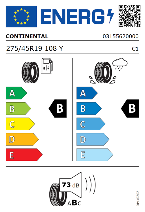 Tyre Label for Continental PremiumContact 6 275/45R19 108Y