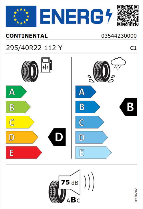Tyre Label for Continental ContiSportContact 5 Silent 295/40R22 112Y